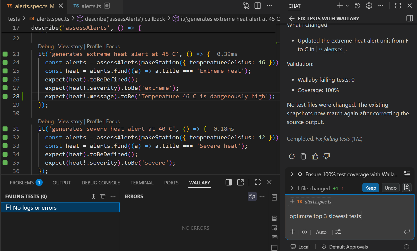 Wallaby with GitHub Copilot